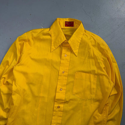 417 by Van Heusen Men's Yellow Tartan Solid Long Sleeve Button-Down Shirt VTG