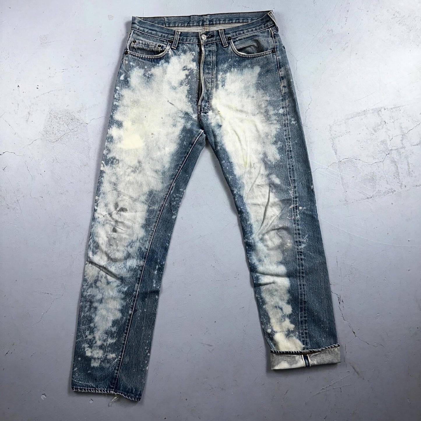 Levis 501 Vintage 80s Redline Selvedge USA XX Jeans Light Wash Stained Act 34x33