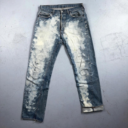 Levis 501 Vintage 80s Redline Selvedge USA XX Jeans Light Wash Stained Act 34x33