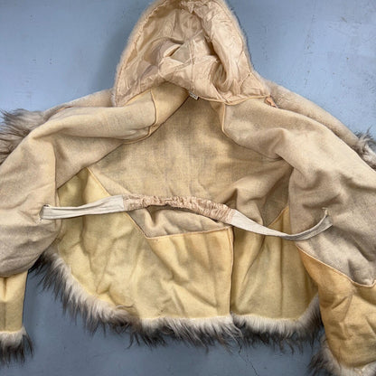 Vintage 1960s Beige Faux Fur Trim Kimono Poncho One Size Rockabilly 60s Penney