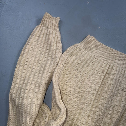 VTG Abercrombie & Fitch Heavy Wool Shawl Sweater Oatmeal Beige Fisherman 70s