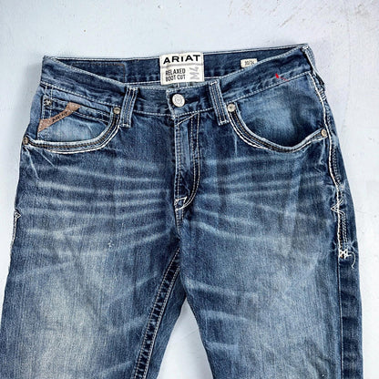 Ariat Jeans Mens 30 X 34 Blue Denim Rebar M4 Relaxed Boot Cut Workwear Country