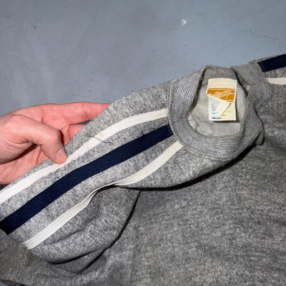 1980s Gray Sweatshirt 80s VTG Crewneck Gym Raglan Jumper Striped Rayon Medium