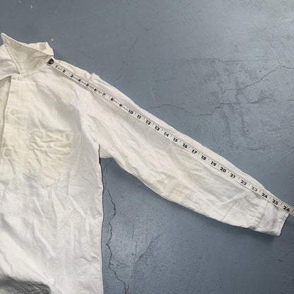 VTG 1940s Sportswear Button Shirt Rockabilly Stained White Linen? Cotton 40s
