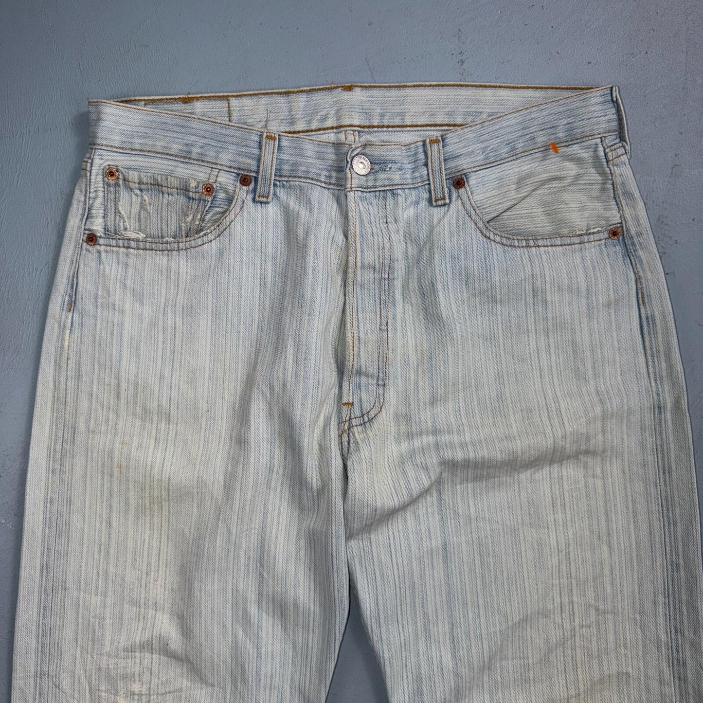 Levis 501 Vintage Y2K 90s XX Straight Leg Jeans Blue Light Wash Stripe Act 33x29