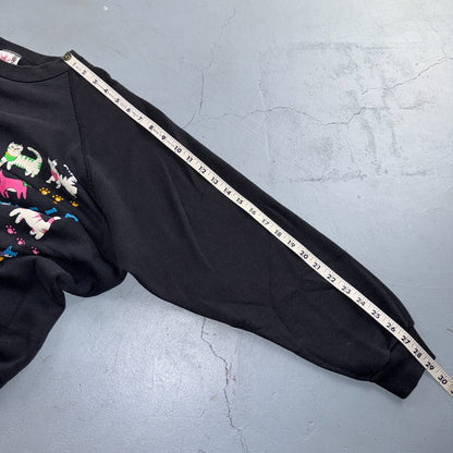 Vintage 90s Cats Dogs Animal Graphic Sweatshirt Black Cute USA One Size Art