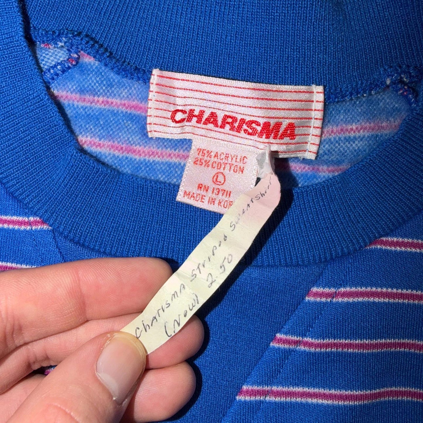 Charisma Striped Pullover Sweater Blue Aqua Ski Short Sleeve 1980s Euro VTG