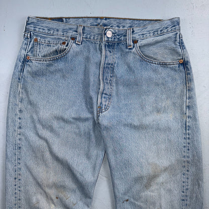 Levis 501 Vintage 90s USA XX Straight Leg Jeans Blue Light Wash 34x34 Act 33x33