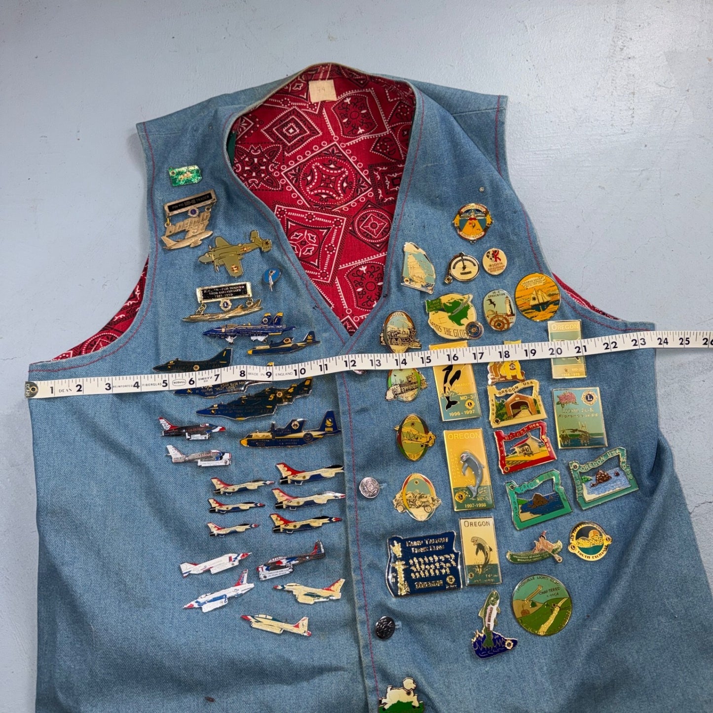 VTG 70s Denim Biker Vest Pins Patches Rare Paisley Hippie Era 1970s Military
