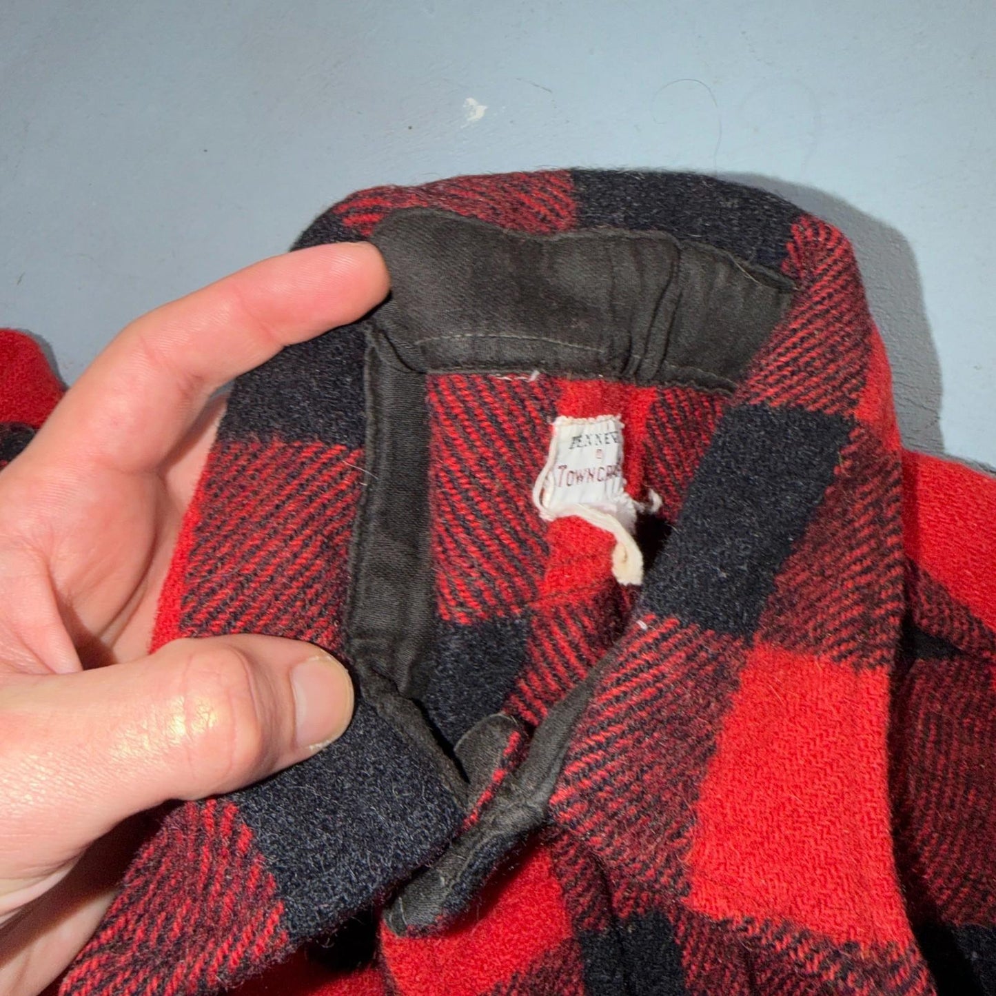 VTG 1940s Penneys Jacket Red Black Wool Buffalo Plaid 40s 50s Flannel Shirt Wool