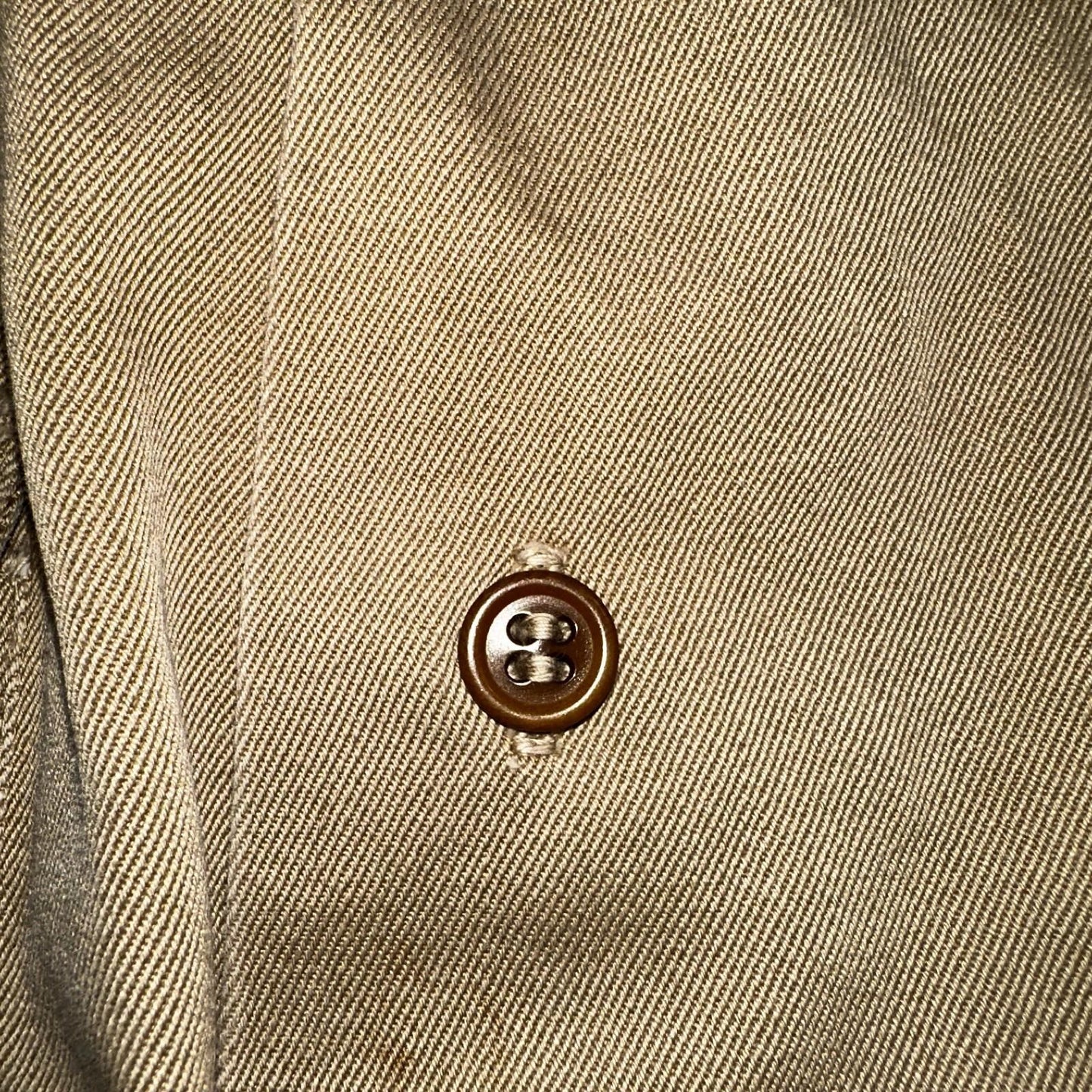 Vintage 40s WWII Gusset Khaki Work Army Military Button Shirt Stencil USN