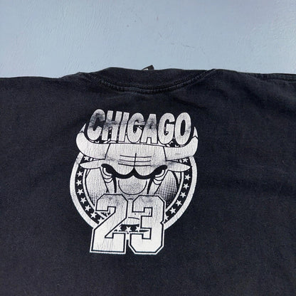 VTG 90s Chicago Bulls 23 Spellout Skyline T Shirt Pro Tag 3XL Jordan USA NBA