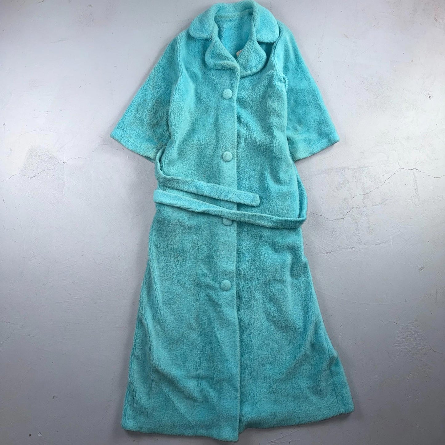 Carol Brent 1950s VTG Blue Fuzzy Rockabilly 50s Robe Bath Button Fancy Cute