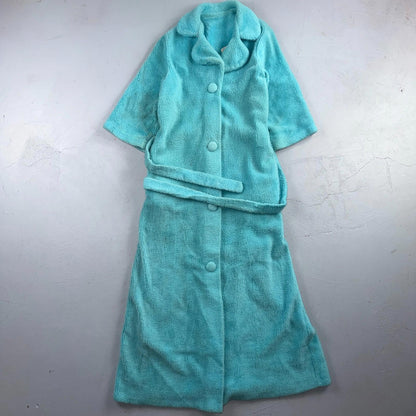 Carol Brent 1950s VTG Blue Fuzzy Rockabilly 50s Robe Bath Button Fancy Cute