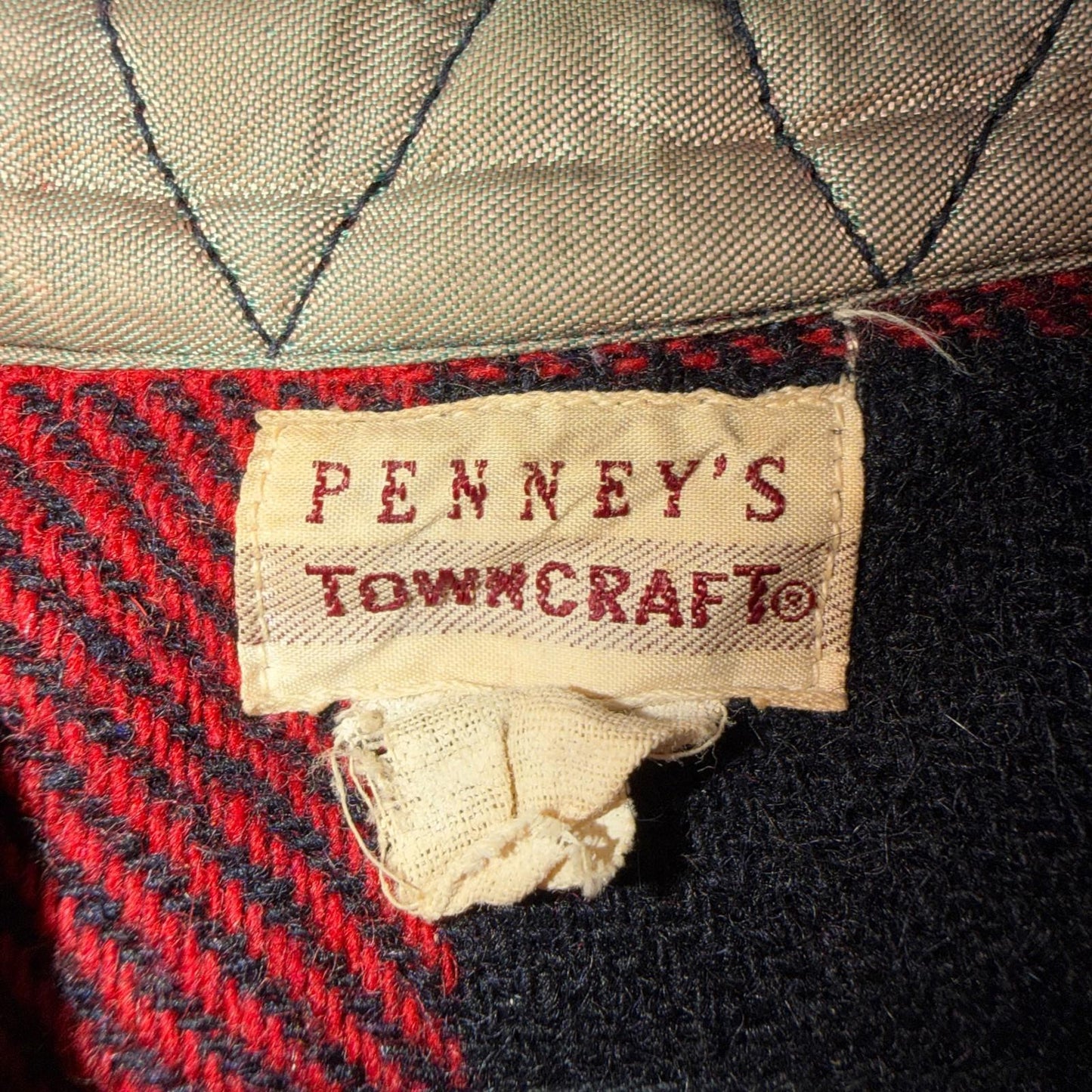 VTG 1940s Penneys Jacket Red Black Wool Buffalo Plaid 40s 50s Flannel Shirt Wool