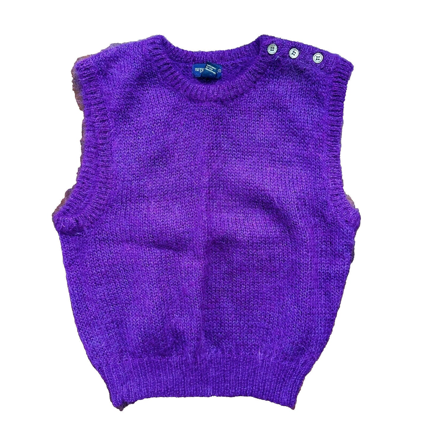 Vintage Purple 80s Sweater Mens L Mohair Vest Geometric Hippie Boho Wool