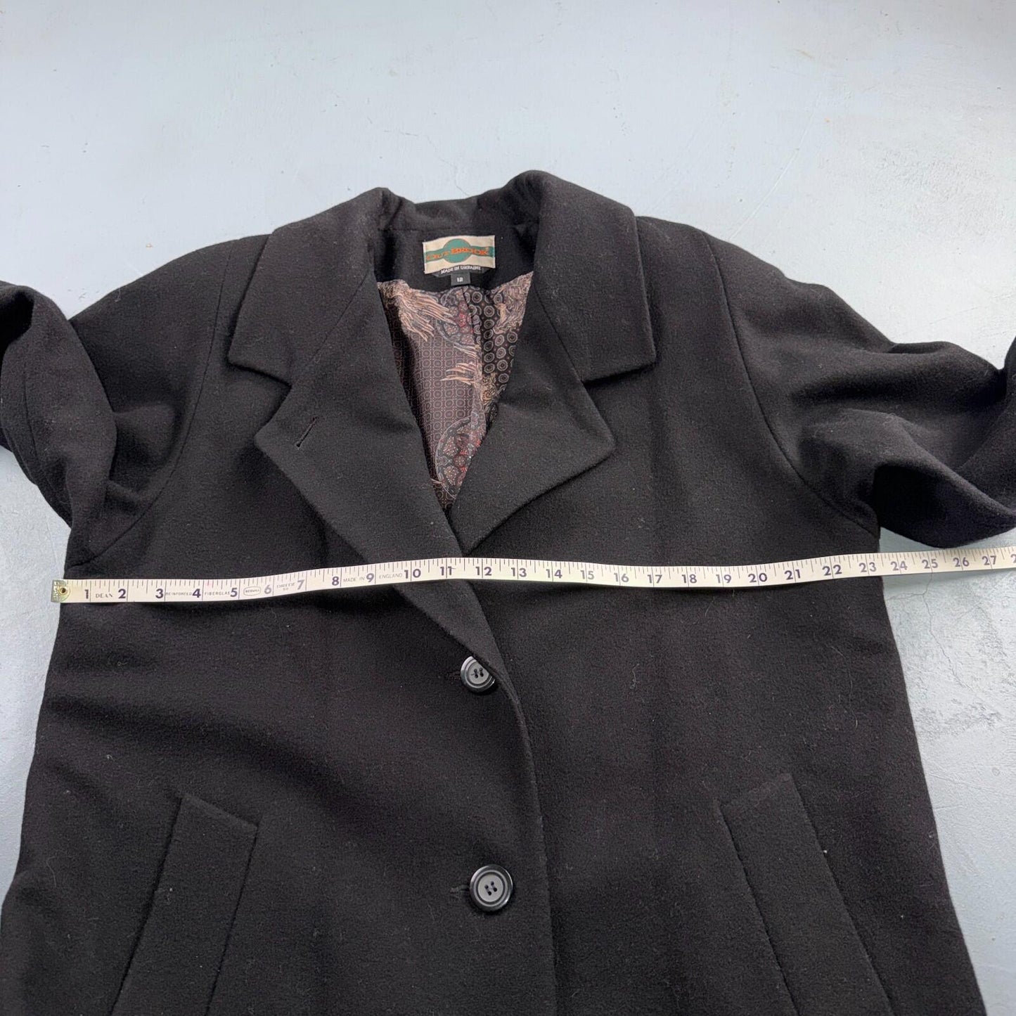 Out Brook Women's Size 12 Black Button Up Coat Wool Long Classy VTG 80s 90s
