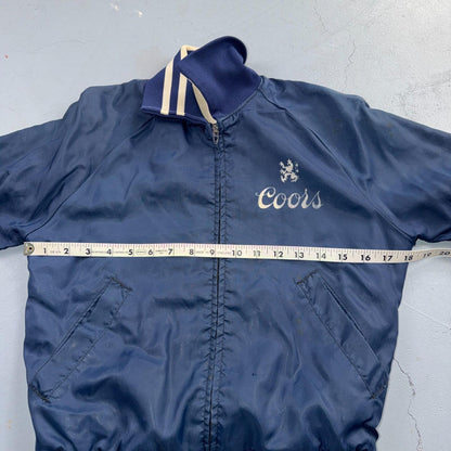 Vtg Coors Light Satin Poly Bomber Jacket Rockabilly Blue USA Talon 1960s 1970s