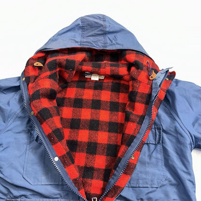 LL Bean Parka VTG Jacket Mens M Baxter State  Maine Coat Plaid Lined Blue Wool
