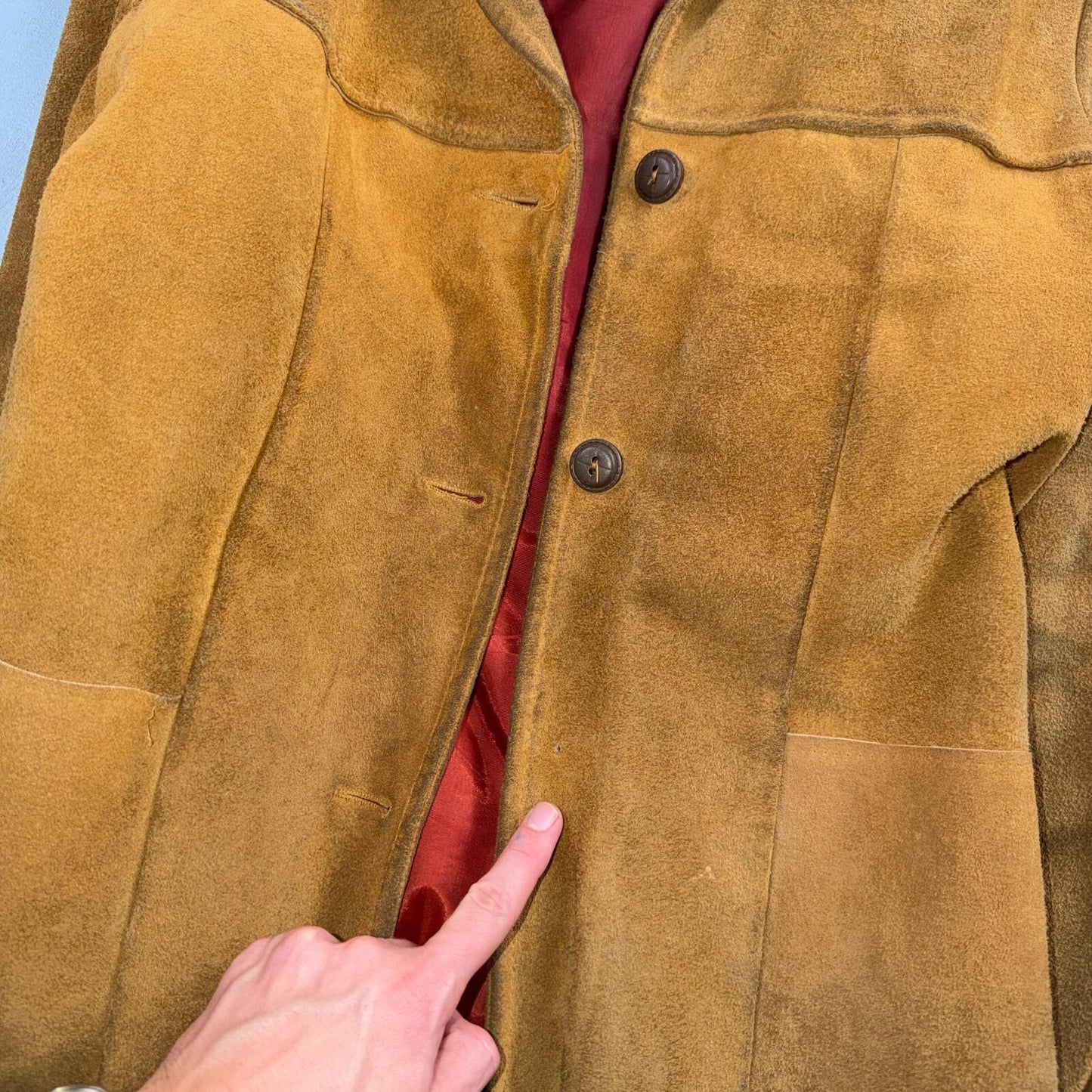 1940s 1950s VTG Brown Suede Jacket Leather Distressed Rockabilly Ricky Chore