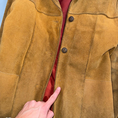1940s 1950s VTG Brown Suede Jacket Leather Distressed Rockabilly Ricky Chore
