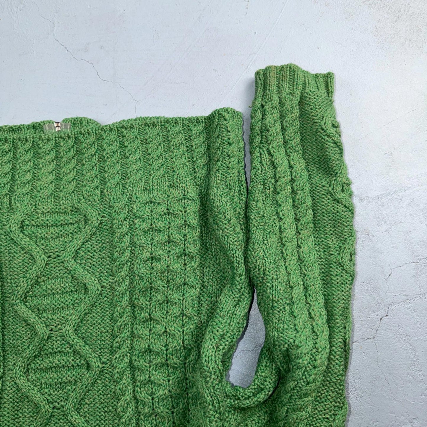 Aran Sweater Market Fisherman Wool Sweater Womens Size XS Ireland Green Zip Up