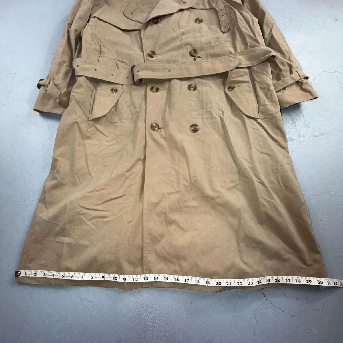 Paul Stuart Double Breasted Men’s Lined Trench Coat Sz 42 Beige Classic Jacket