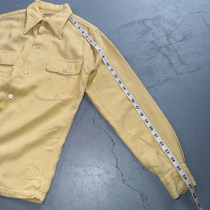 Vtg 50s Rockabilly Butter Yellow Board Shirt Shacket 2-Pocket Straight Hem S