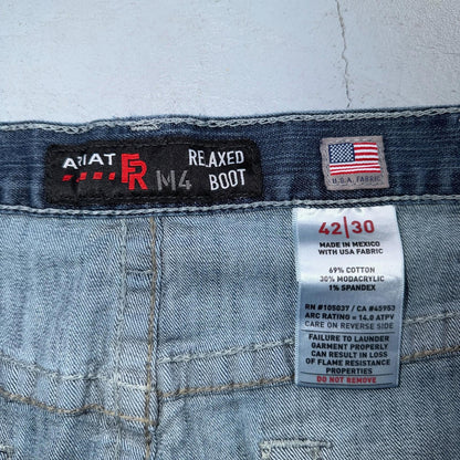 Ariat M4 FR Jeans Mens Blue Flame Resistant Cat 2 Relaxed Boot Cut 42x30 Denim