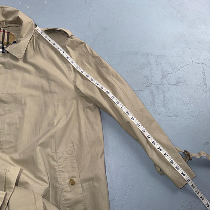 Burberry Trench Coat VTG Mens 46 Beige Check Collar Made in England Classic Belt