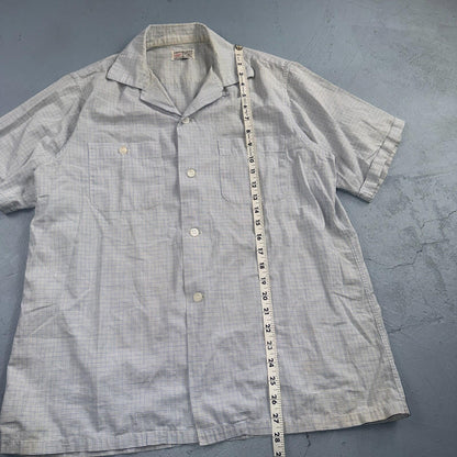 VTG 1950s Enro Trafalgar Loop Collar Button Up Shirt Cotton Rockabilly M Checker