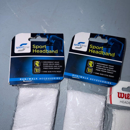 Wilson White Athletic Headband Sweatband Unisex Tennis Basketball Gym VTG Lot