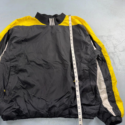 Adidas Vintage 1990s Windbreaker Pullover Black & Yellow Three Stripes Size M