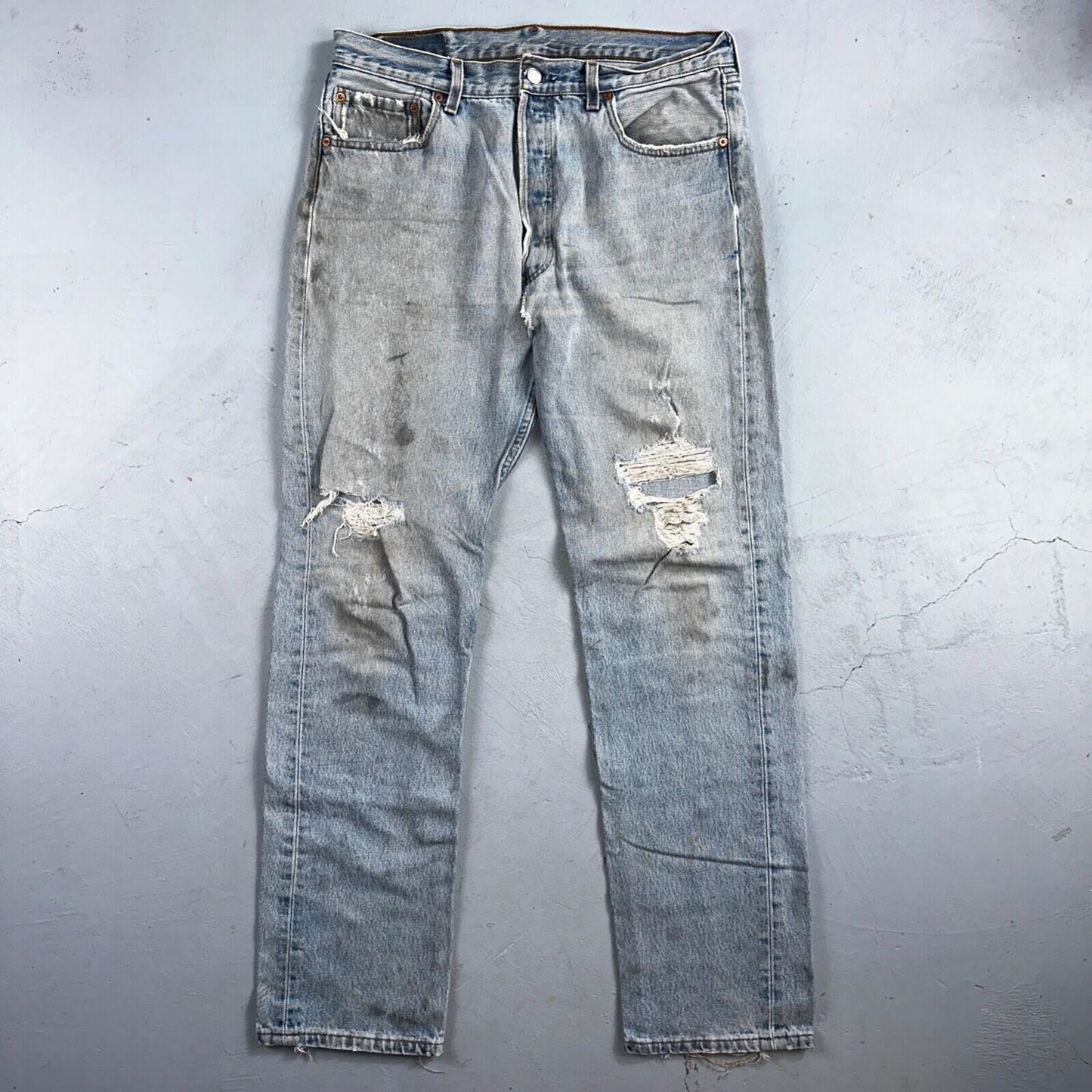 Levis 501 Vintage 90s USA XX Straight Leg Jeans Blue Thrashed 34x34 Act 33x32