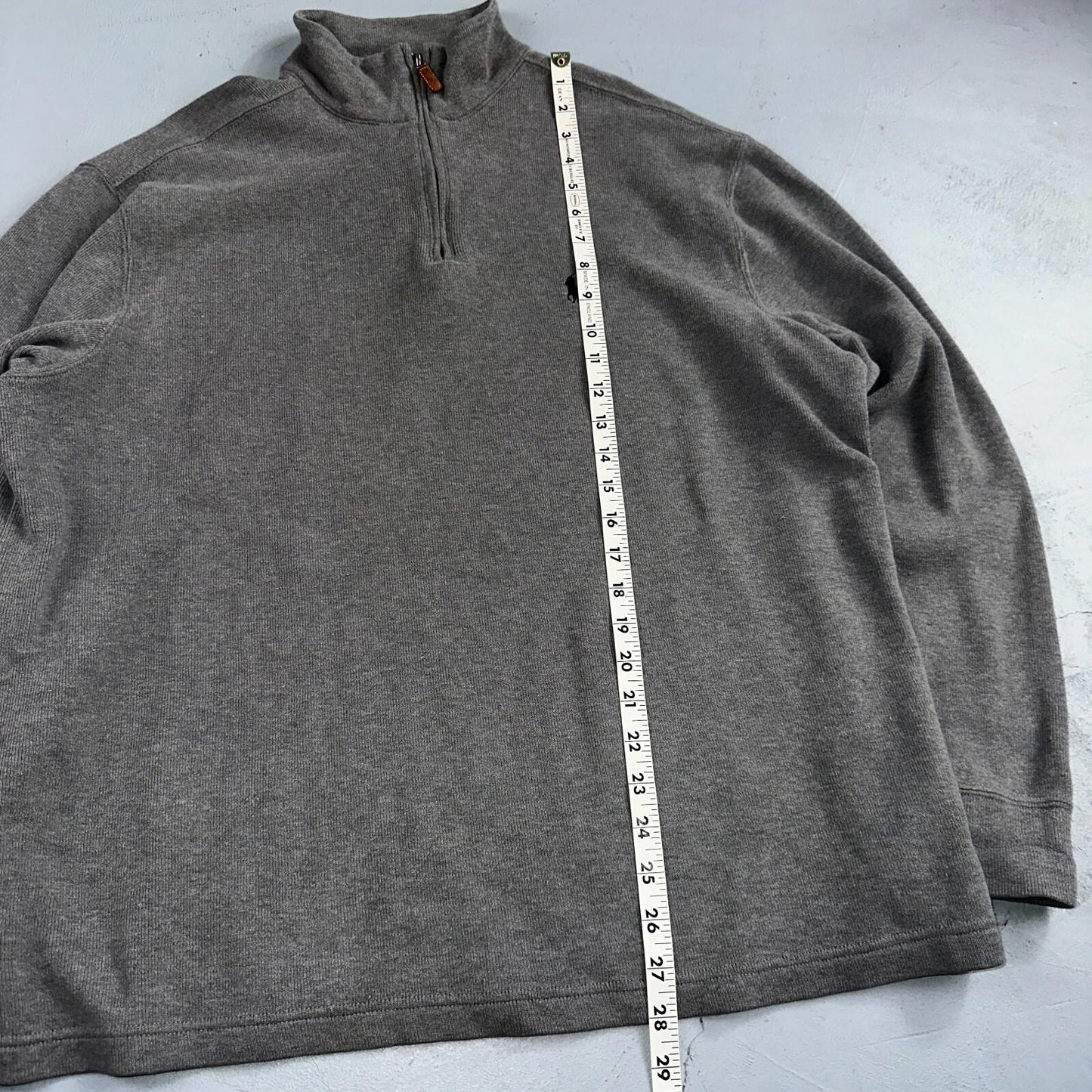 Polo Ralph Lauren Sweater Mens Large Gray Heather 1/4 Zip Mock Neck Pony VTG