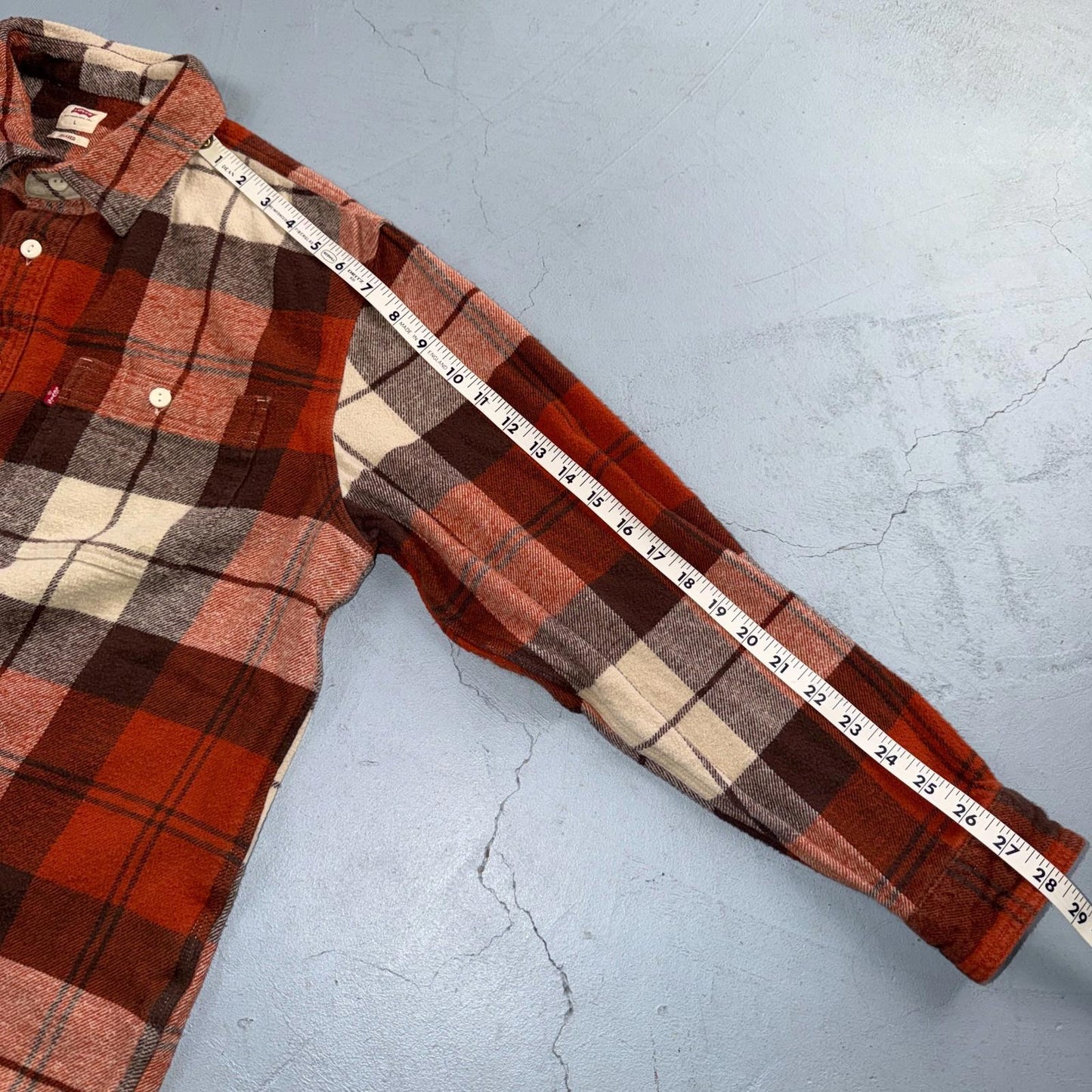 Levis Workwear Plaid Flannel Button Down Shirt Large Clay Red Beige Relaxed