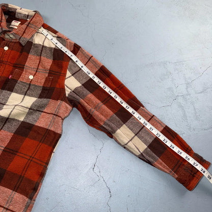 Levis Workwear Plaid Flannel Button Down Shirt Large Clay Red Beige Relaxed