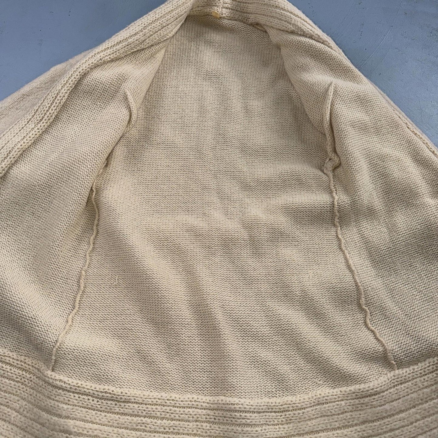 VTG 70s 80s Ribbed Knit Cardigan Open Belted Pockets Beige S/M Boho Chic