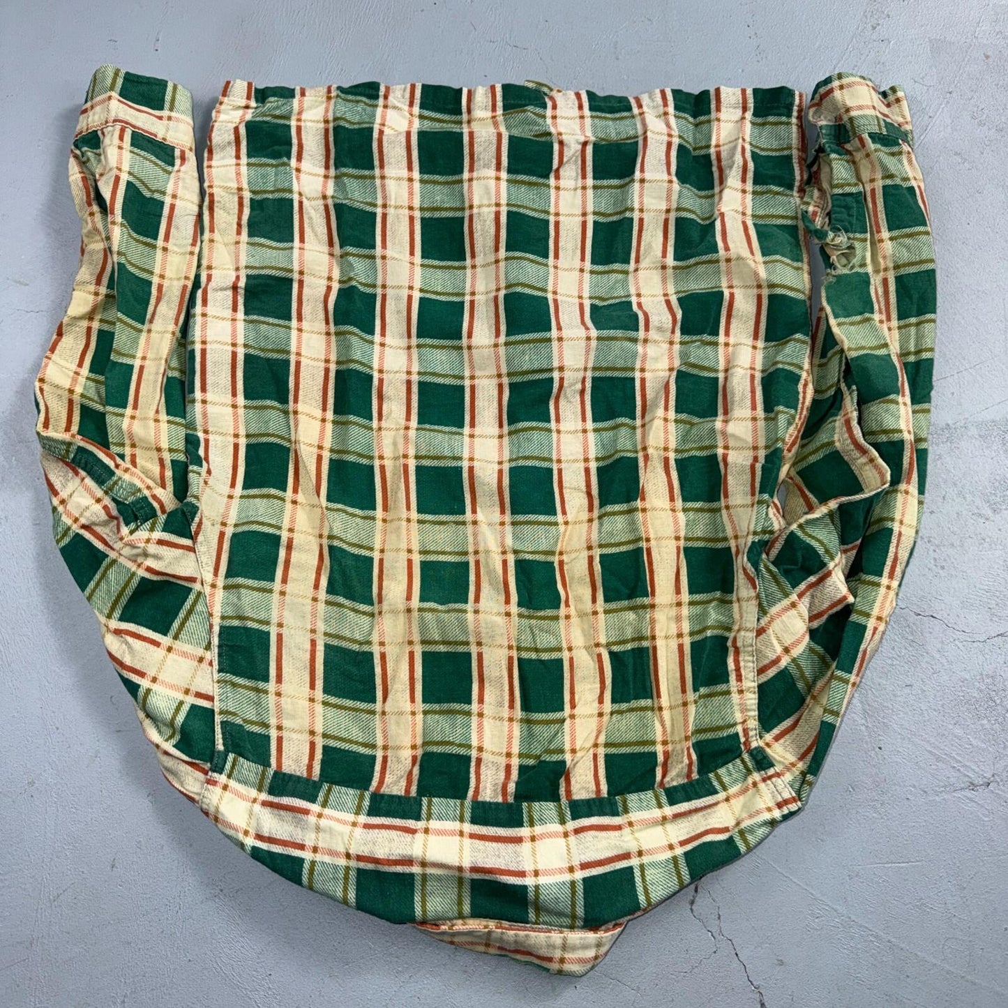 VTG 60s Penneys Towncraft Button Green Cotton Shirt Plaid Rockabilly Distressed