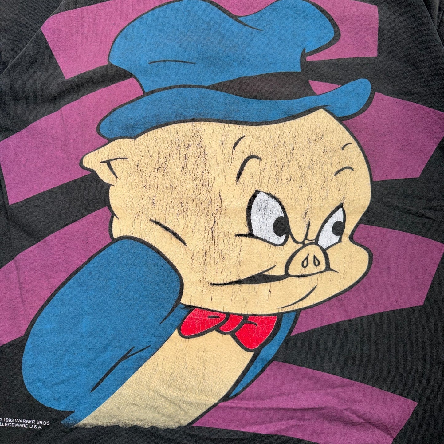 VTG 1993 Porky Pig Looney Tunes Thrashed Graphic T Shirt Warner Bros Cartoon Art