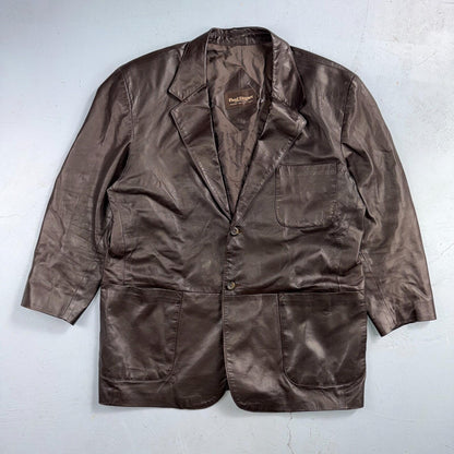 Paul Stuart Mens Vintage Brown Leather Jacket XL Chore Coat Pockets EUC Blazer