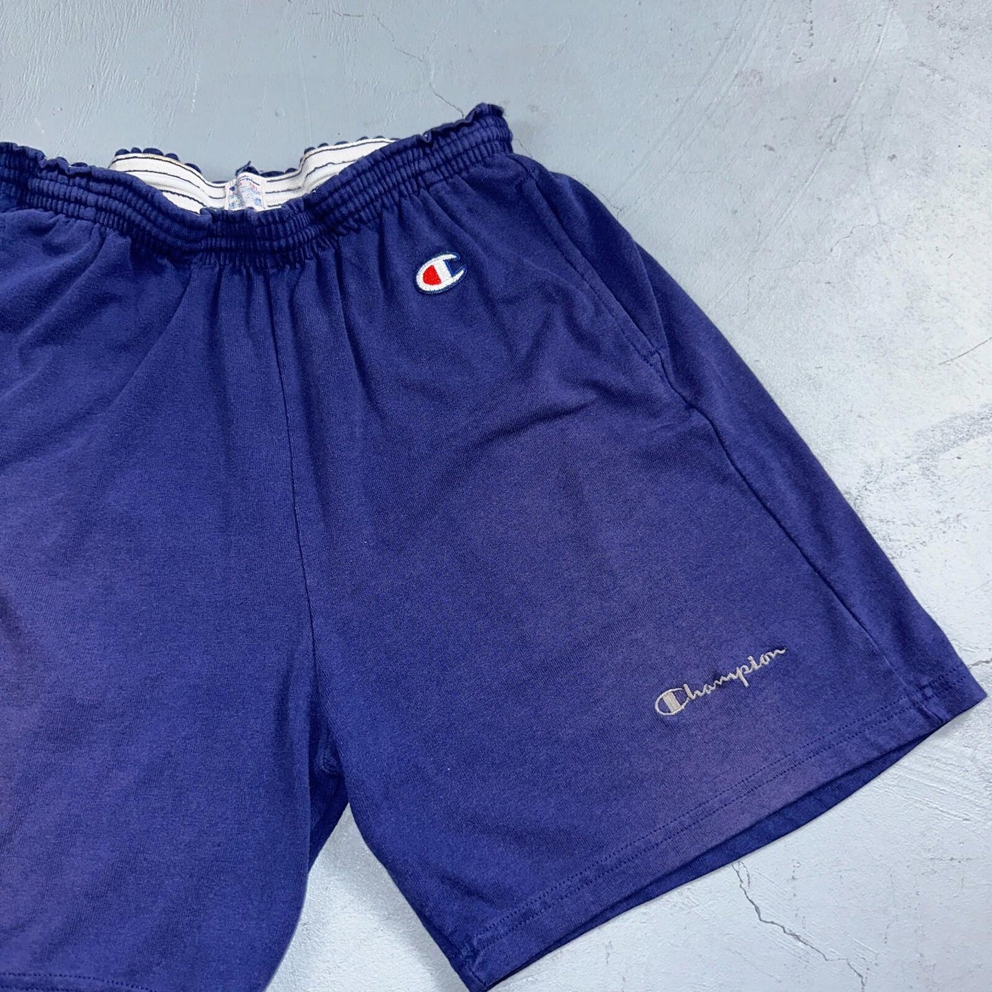 Champion VTG USA 80s Sweat Gym Shorts Large Navy Blue Faded Reverse Weave 1980s