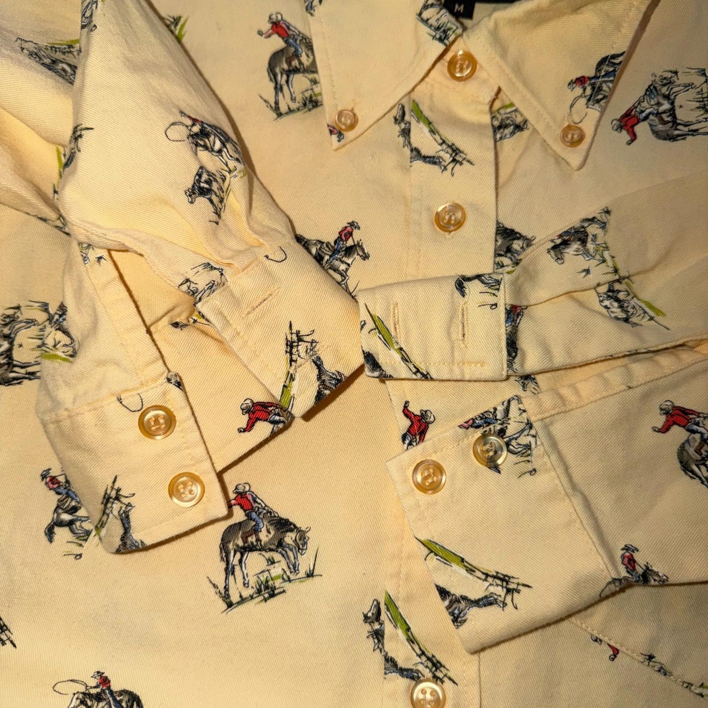 Vintage 90s Five Star by Roper Western Cowboy Button Down Shirt M Horses AOP