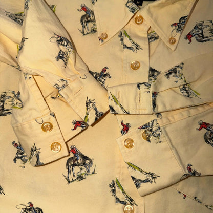 Vintage 90s Five Star by Roper Western Cowboy Button Down Shirt M Horses AOP