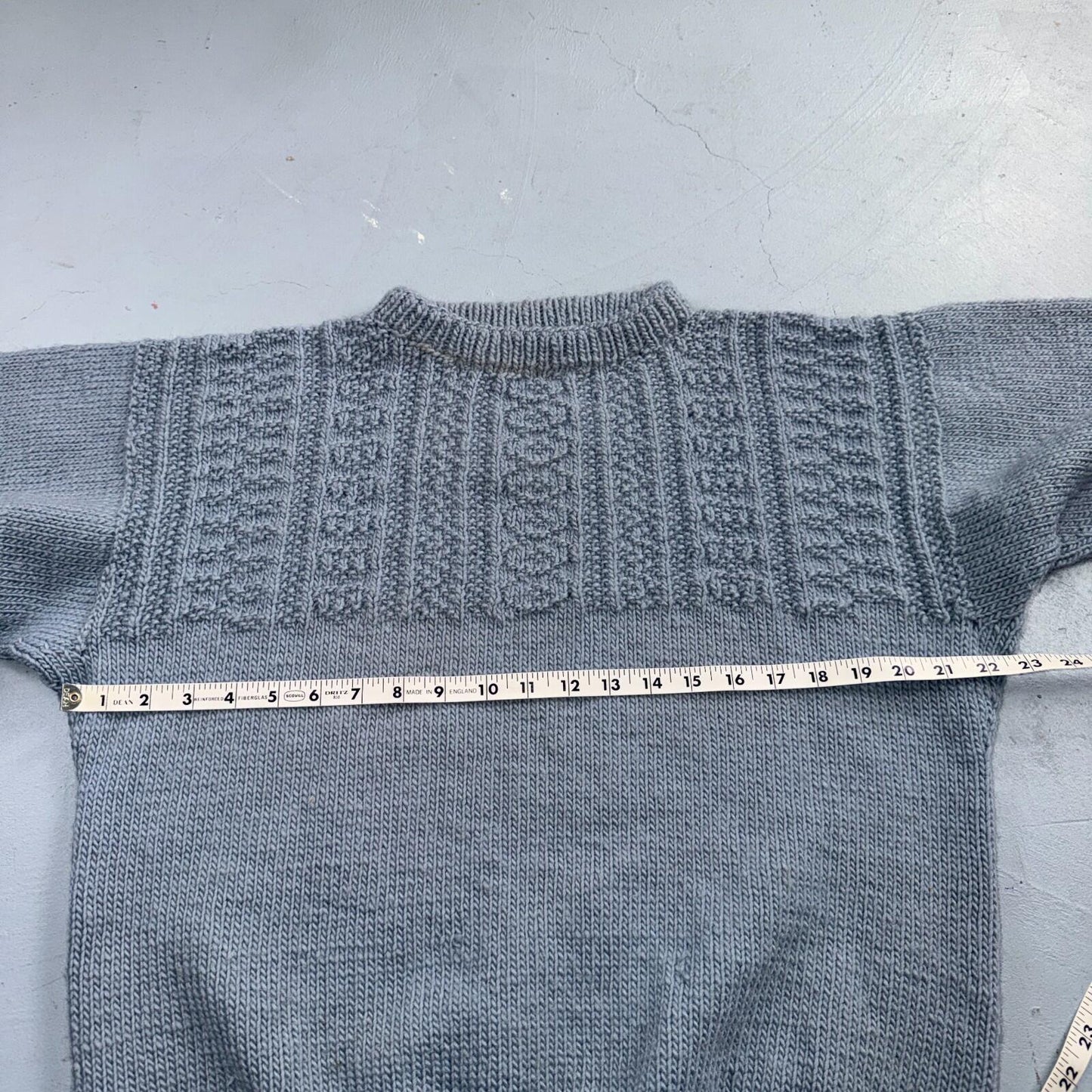 VTG Blue Knitted Isle Sweater Pullover Handmade Knit 60s 70s Grandma core Chic