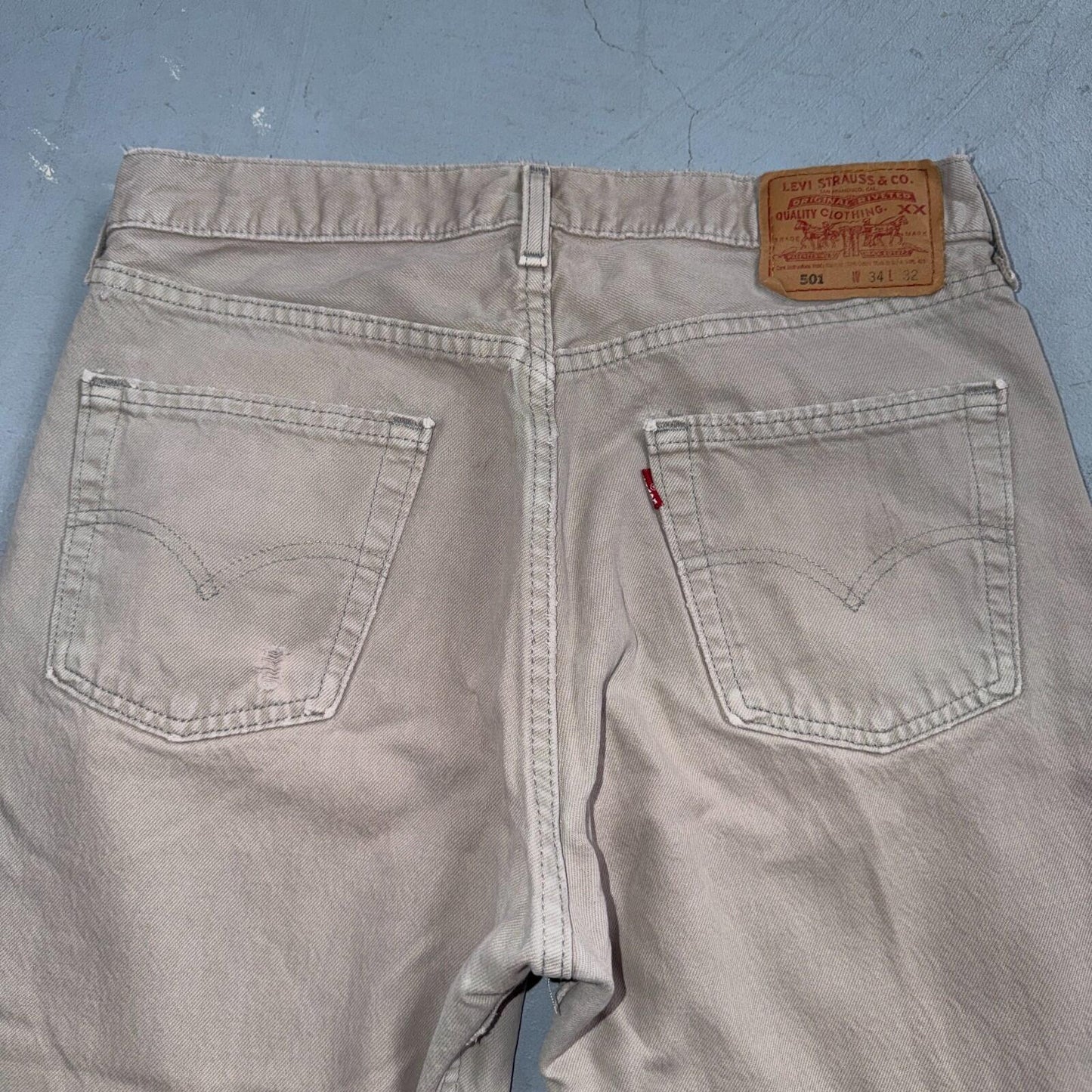 Levis 501 Vintage 90s USA XX Straight Leg Jeans Beige Light Wash 34x32 Act 31x29