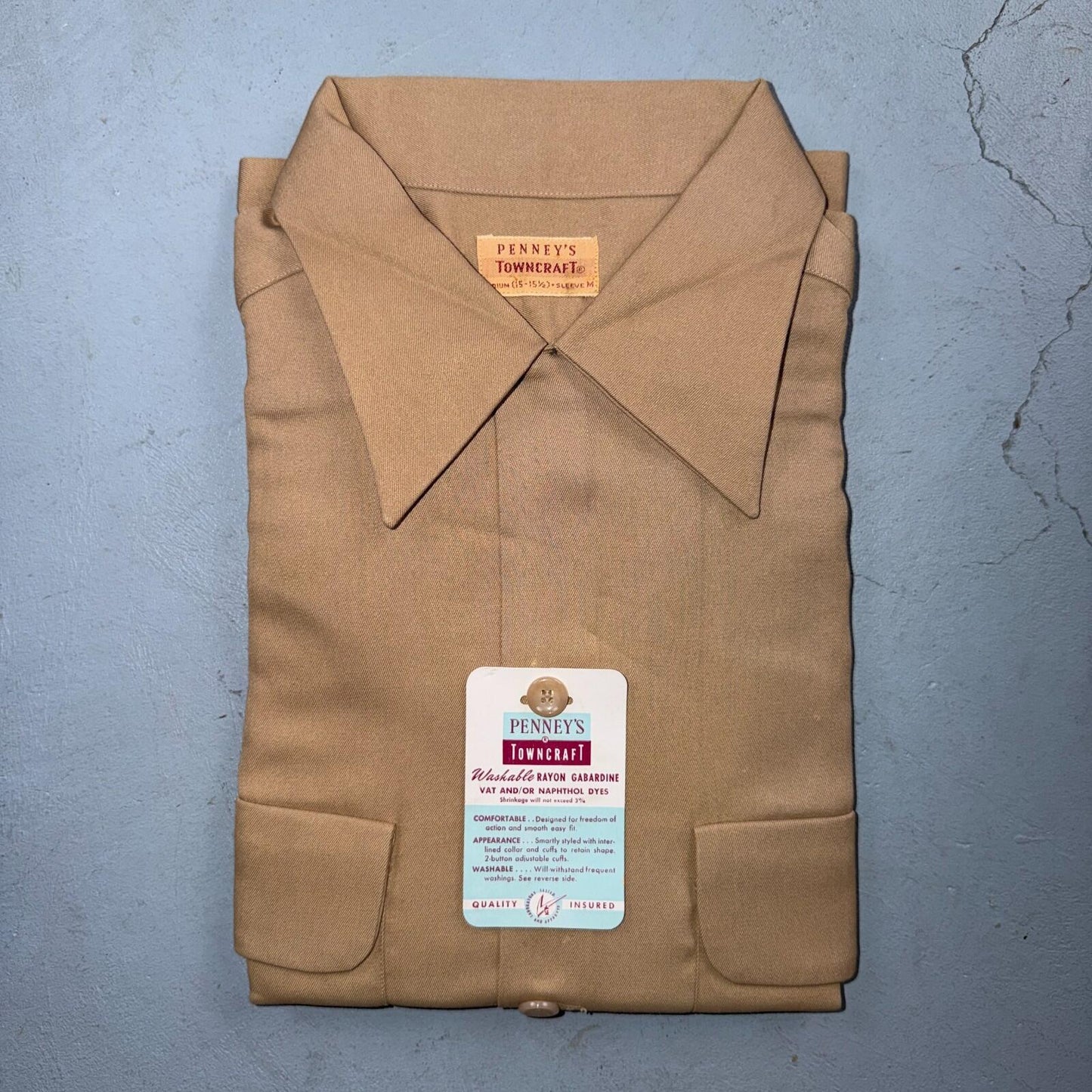 1950s NOS Gabardine Long Sleeve Button Up Loop Collar Shirt M VTG 50s Rockabilly
