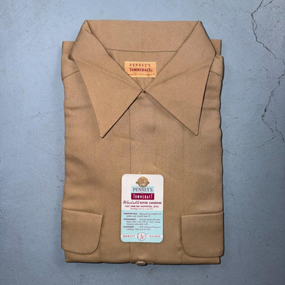1950s NOS Gabardine Long Sleeve Button Up Loop Collar Shirt M VTG 50s Rockabilly