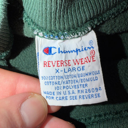 Vintage Champion 90s USA Green Reverse Weave Sweatshirt Blank XL Gusset Jumper