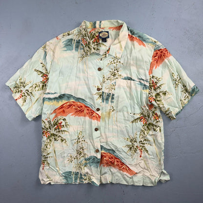Tommy Bahama Hawaiian Loop Collar Tropical Floral Rayon Camp Shirt L VTG